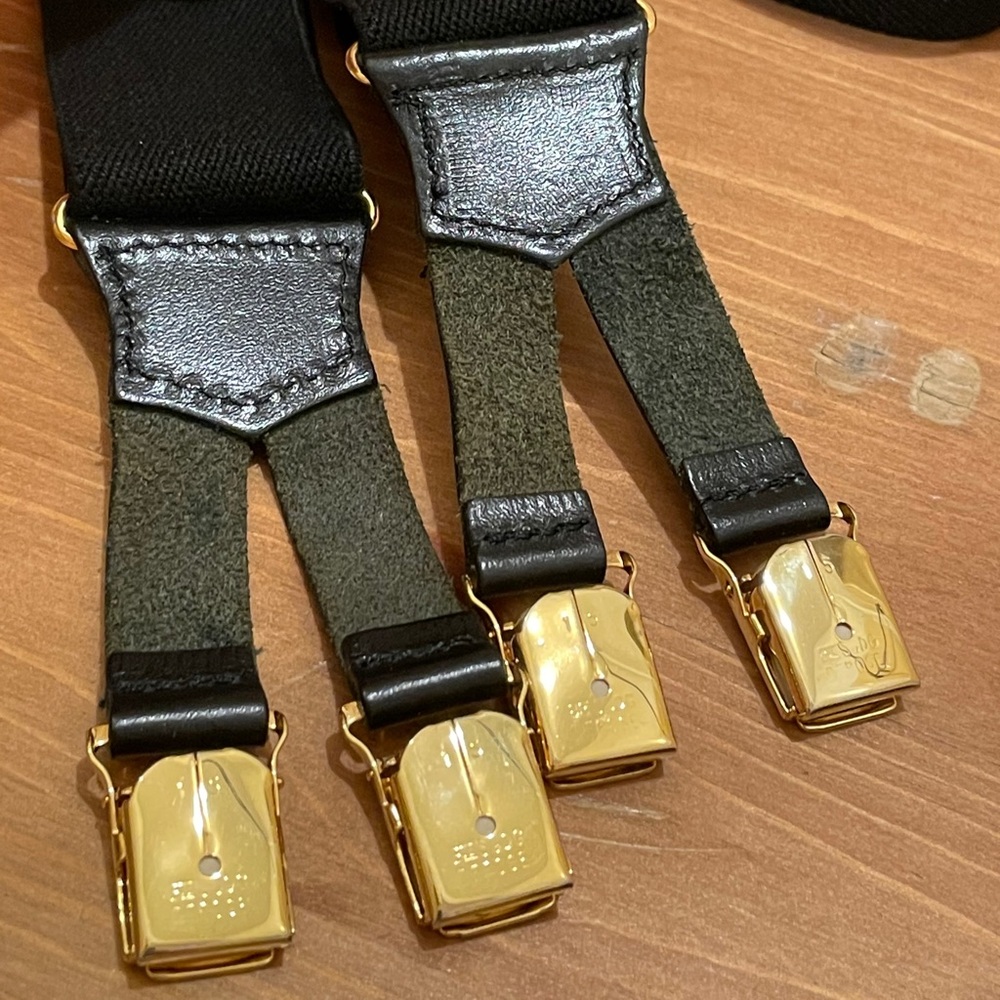 Chanel Runway Logo Black White Clip-on Suspenders - Picture 12 of 16